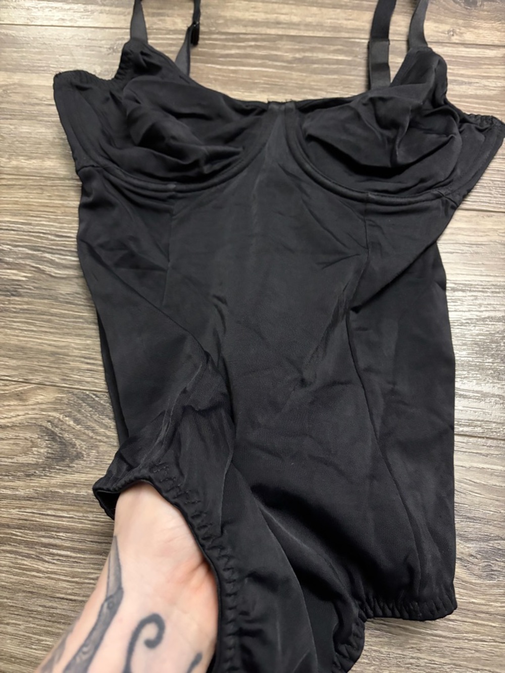 80s/90s European Vintage Marilyn Shapewear Nylon Bodysuit (Black) Size S - Picture 3 of 7